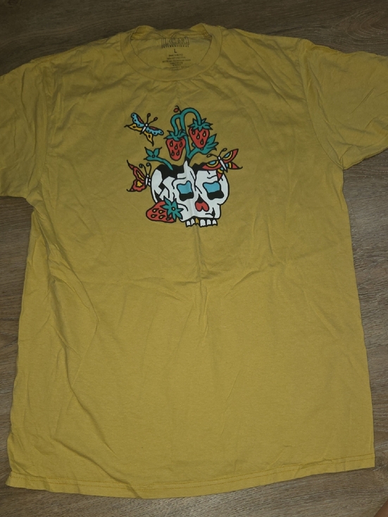 lcm international Other - Men's Yellow Graphic Skull Tee with Floral Accents